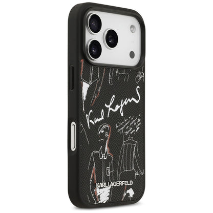 Case for Apple iPhone 17 Pro, Karl Lagerfeld, Grained Pattern Logo, Black