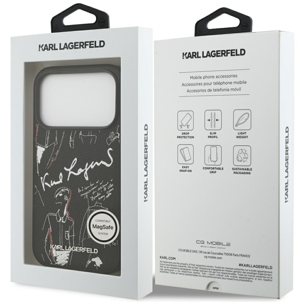 Case for Apple iPhone 17 Pro, Karl Lagerfeld, Grained Pattern Logo, Black