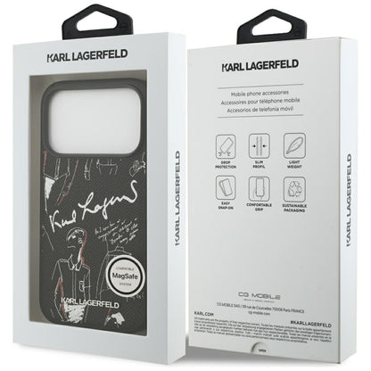 Case for Apple iPhone 17 Pro, Karl Lagerfeld, Grained Pattern Logo, Black