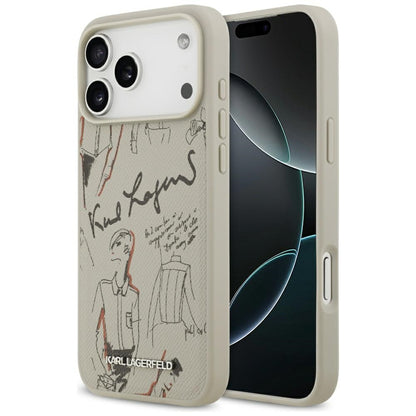 Case for Apple iPhone 17 Pro Max, Karl Lagerfeld, Grained Pattern Logo, Grey