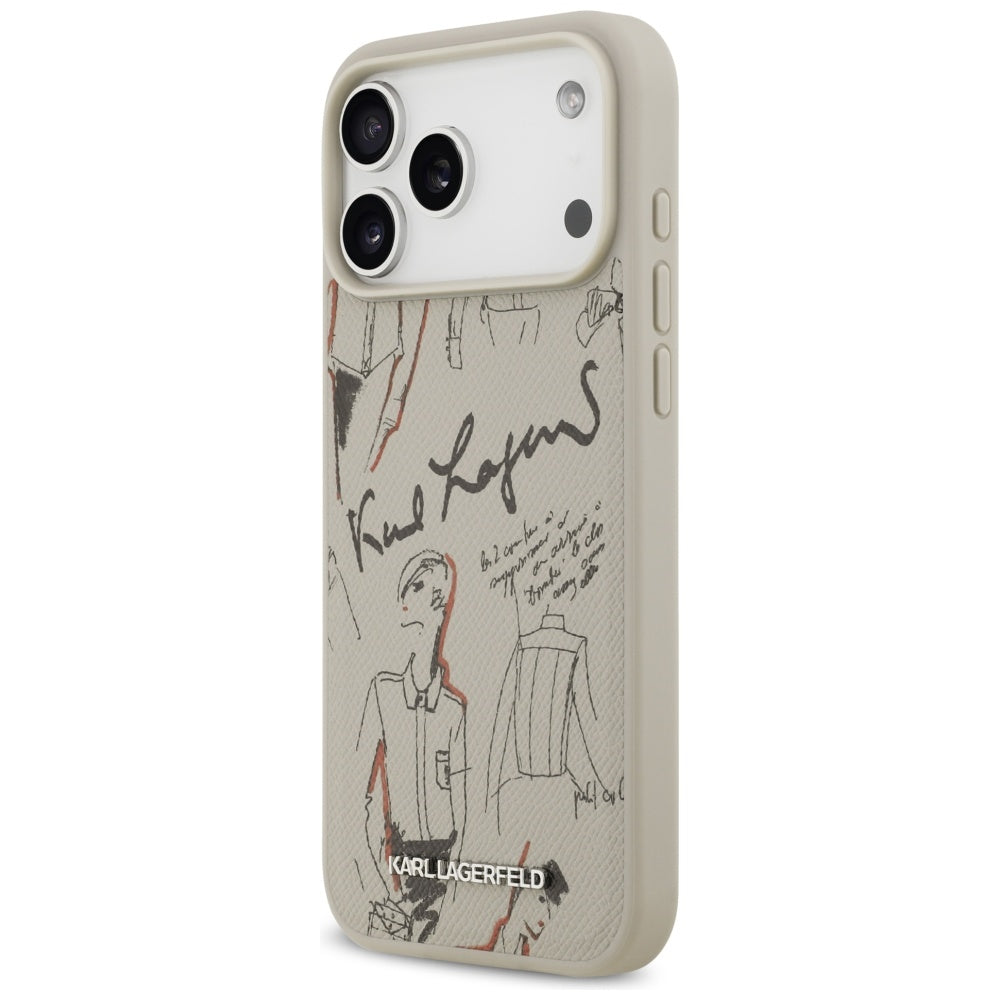 Case for Apple iPhone 17 Pro Max, Karl Lagerfeld, Grained Pattern Logo, Grey