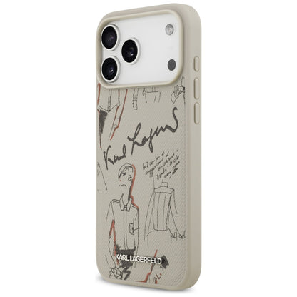 Case for Apple iPhone 17 Pro Max, Karl Lagerfeld, Grained Pattern Logo, Grey