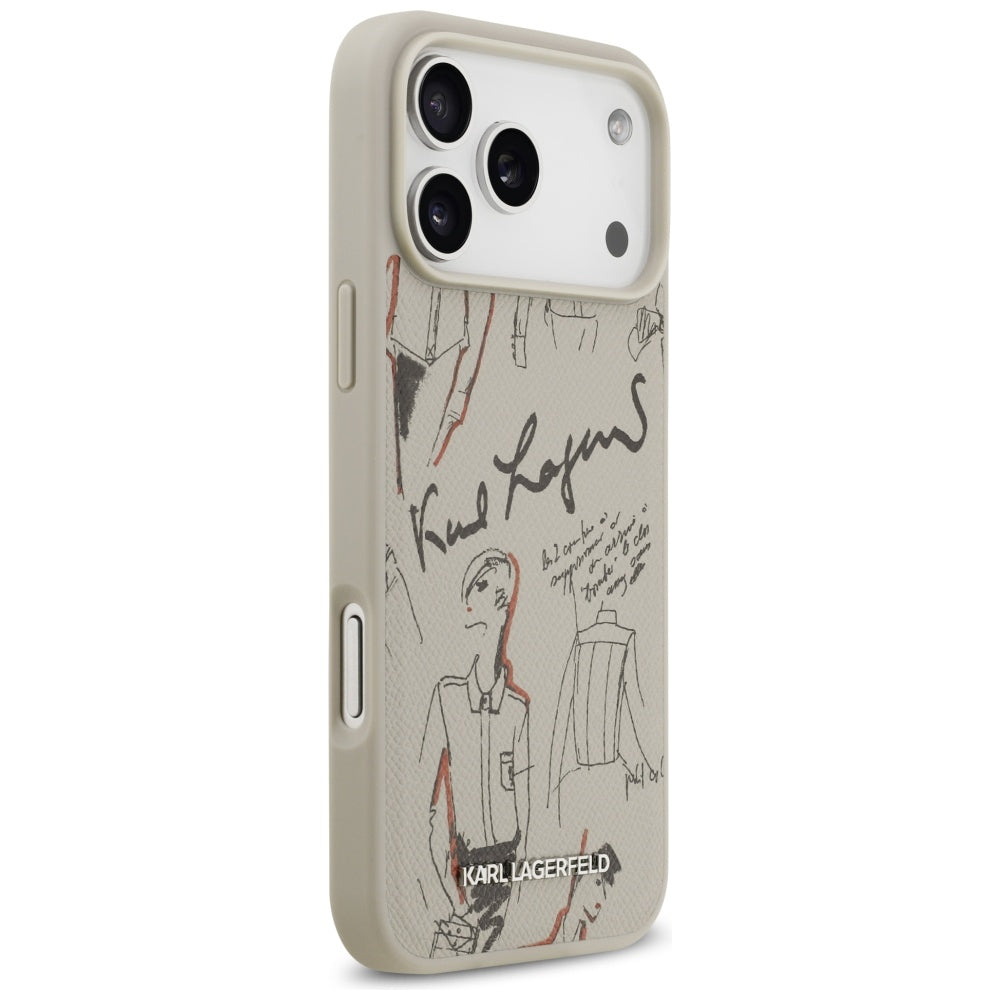 Case for Apple iPhone 17 Pro Max, Karl Lagerfeld, Grained Pattern Logo, Grey