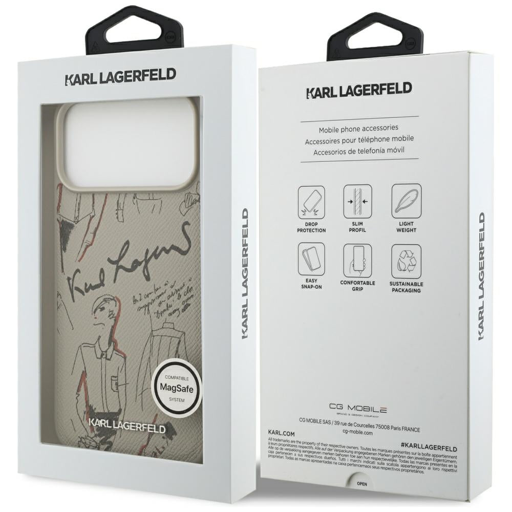 Case for Apple iPhone 17 Pro Max, Karl Lagerfeld, Grained Pattern Logo, Grey