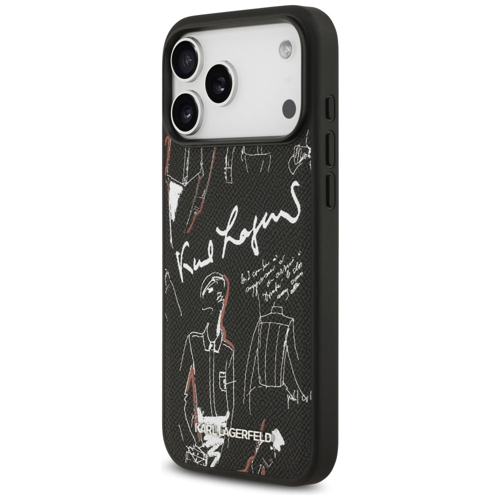 Case for Apple iPhone 17 Pro Max, Karl Lagerfeld, Grained Pattern Logo, Black