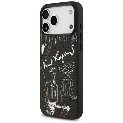Case for Apple iPhone 17 Pro Max, Karl Lagerfeld, Grained Pattern Logo, Black