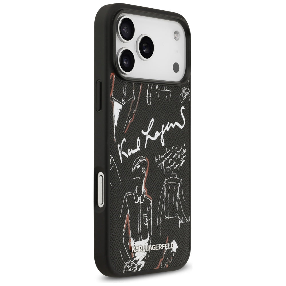 Case for Apple iPhone 17 Pro Max, Karl Lagerfeld, Grained Pattern Logo, Black