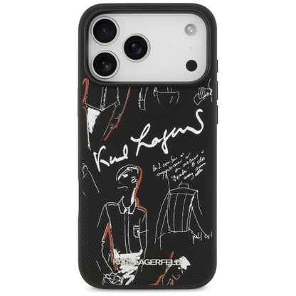 Case for Apple iPhone 17 Pro Max, Karl Lagerfeld, Grained Pattern Logo, Black