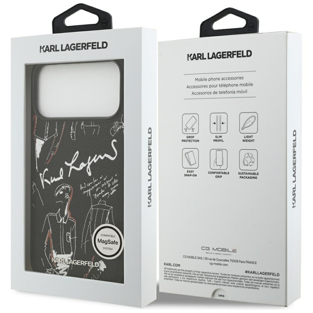 Case for Apple iPhone 17 Pro Max, Karl Lagerfeld, Grained Pattern Logo, Black