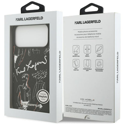 Case for Apple iPhone 17 Pro Max, Karl Lagerfeld, Grained Pattern Logo, Black