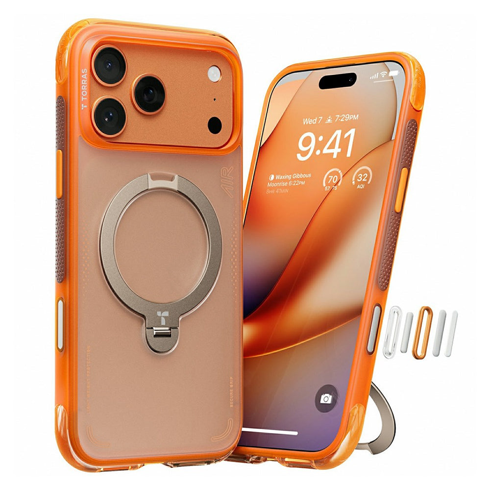 MagSafe Case for Apple iPhone 17 Pro Max, Torras, Ostand Spin Air, Orange