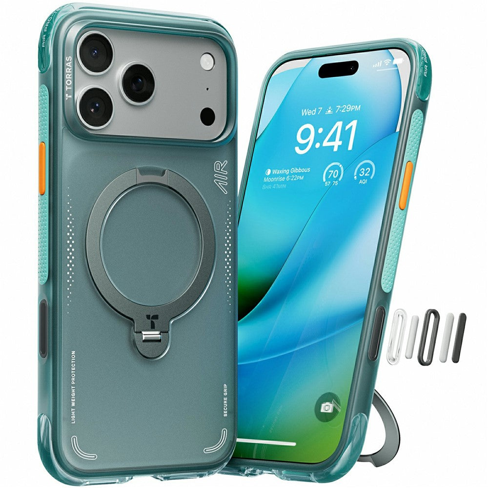 MagSafe Case for Apple iPhone 17 Pro, Torras, Ostand Spin Air, Green
