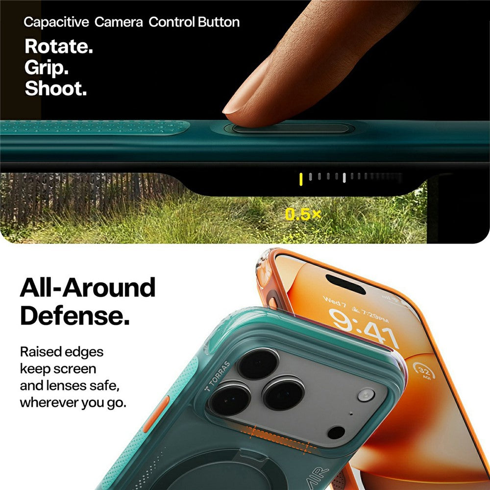 MagSafe Case for Apple iPhone 17 Pro, Torras, Ostand Spin Air, Green
