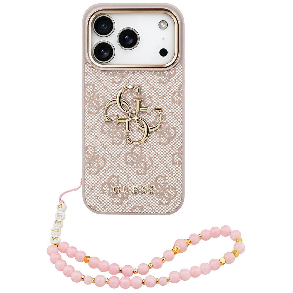 Case for Apple iPhone 18 Pro / 17 Pro, Guess, 4G Classic Logo with Strap, Rose Gold