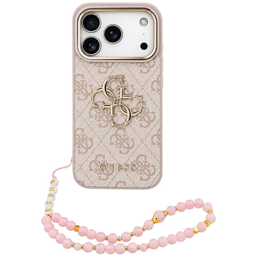 Case for Apple iPhone 18 Pro / 17 Pro, Guess, 4G Classic Logo with Strap, Rose Gold
