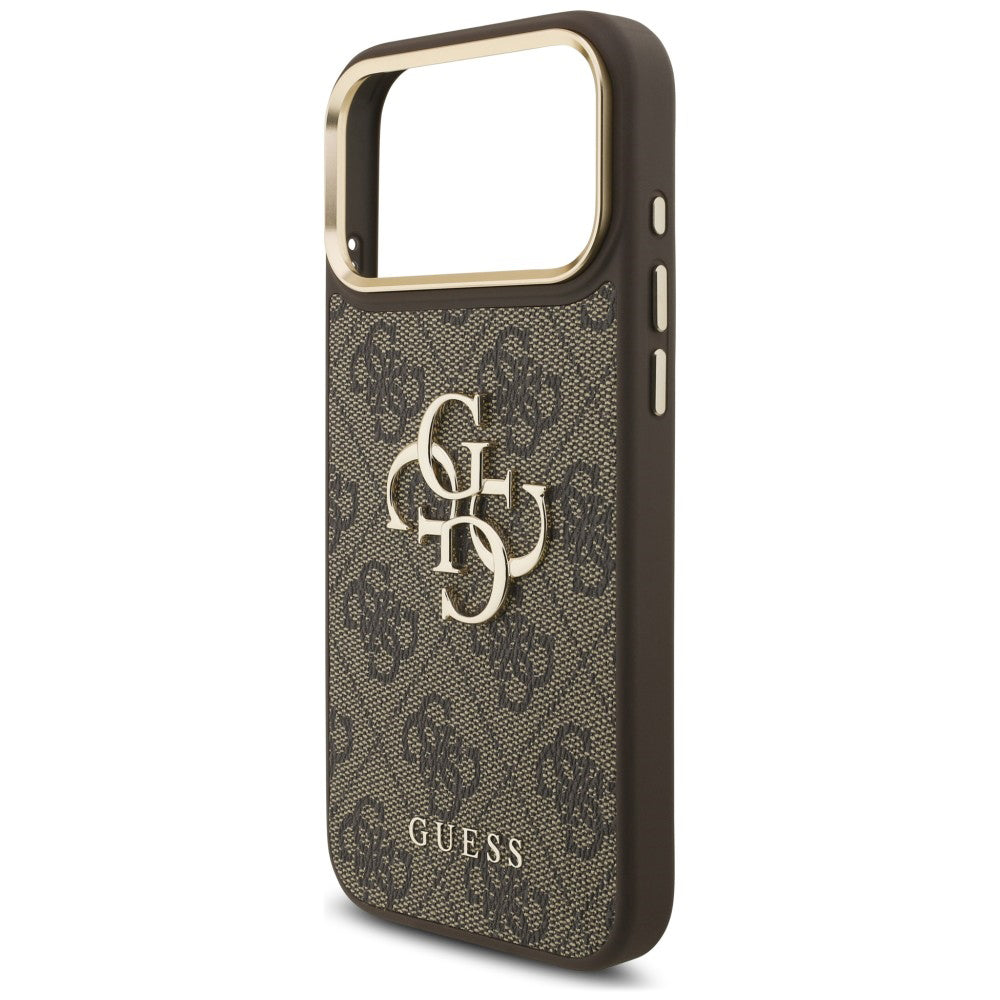 Case for Apple iPhone 18 Pro / 17 Pro, Guess, Big 4G Classic Logo & Big Strap Metal Buttons, Brown