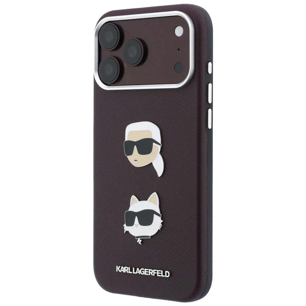 Case for Apple iPhone 18 Pro / 17 Pro, Karl Lagerfeld, Saffiano Crossbody Karl & Choupette Head's Pins Logo, Burgundy