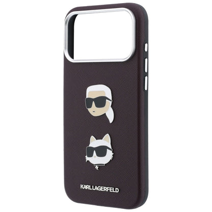 Case for Apple iPhone 18 Pro / 17 Pro, Karl Lagerfeld, Saffiano Crossbody Karl & Choupette Head's Pins Logo, Burgundy