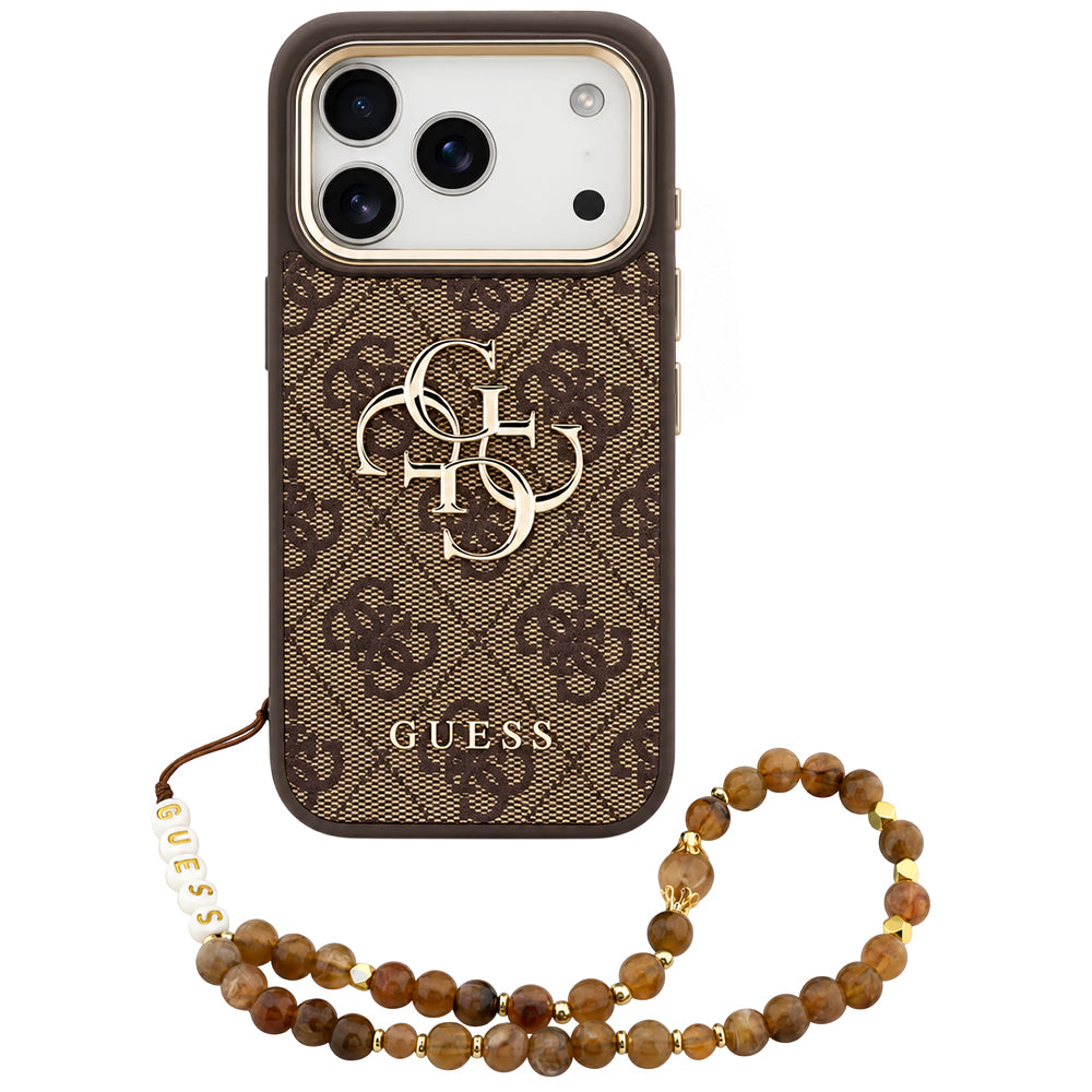 Case for Apple iPhone 18 Pro Max / 17 Pro Max, Guess, 4G Classic Logo with Strap, Brown Gold