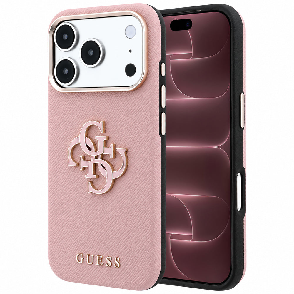 Case for Apple iPhone 18 Pro Max / 17 Pro Max, Guess, Grained Big Resin Logo, Pink