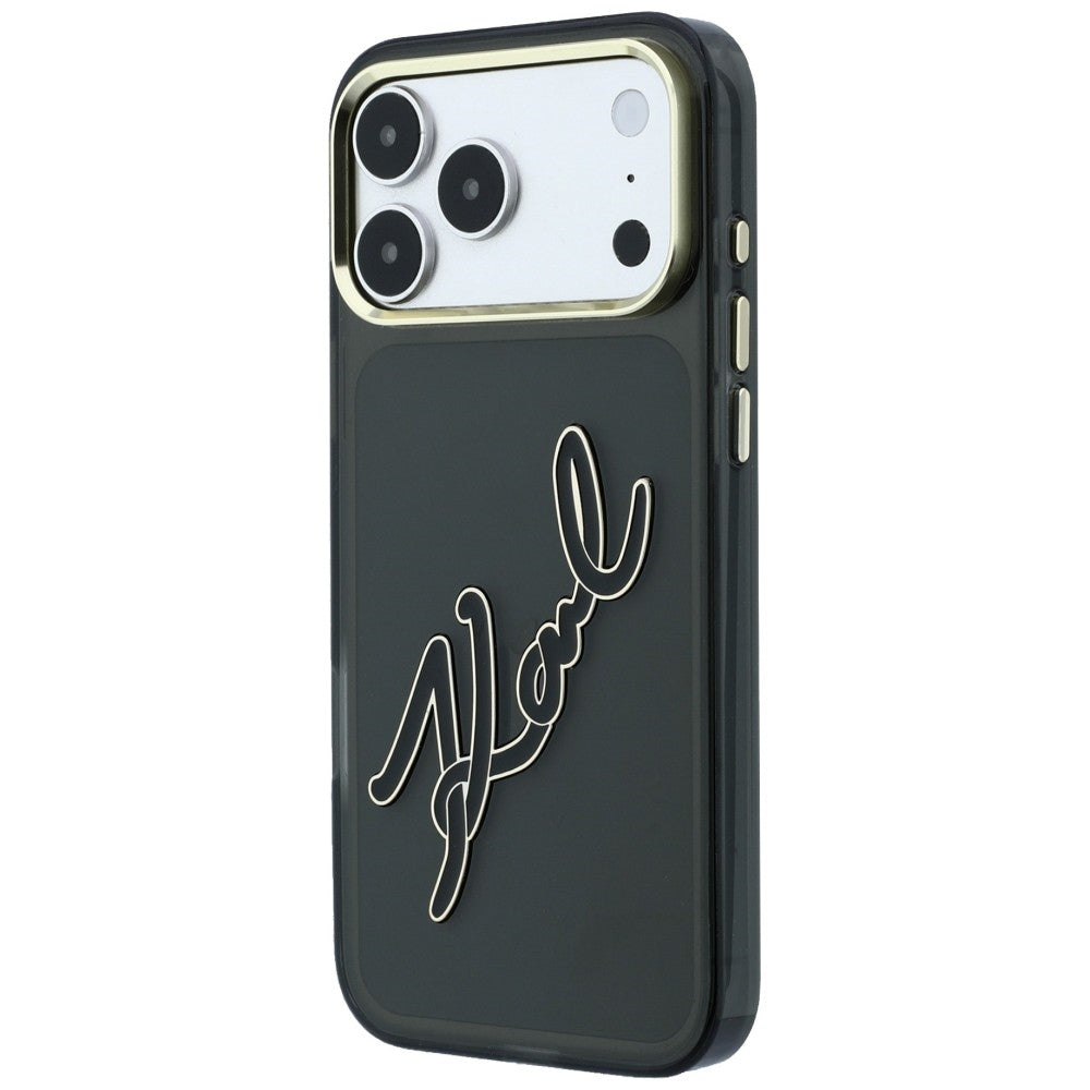 Case for Apple iPhone 18 Pro Max / 17 Pro Max, Karl Lagerfeld, IML Big Signature Resin Logo Metal Frame, Black