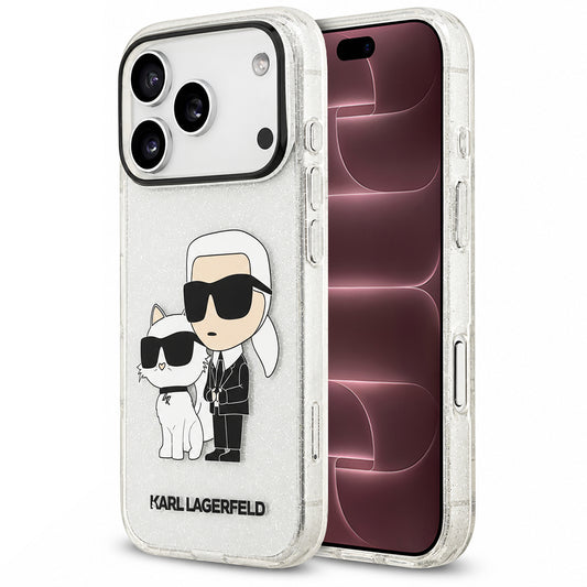 Case for Apple iPhone 18 Pro Max / 17 Pro Max, Karl Lagerfeld, IML Glitter Karl and Choupette NFT, Transparent