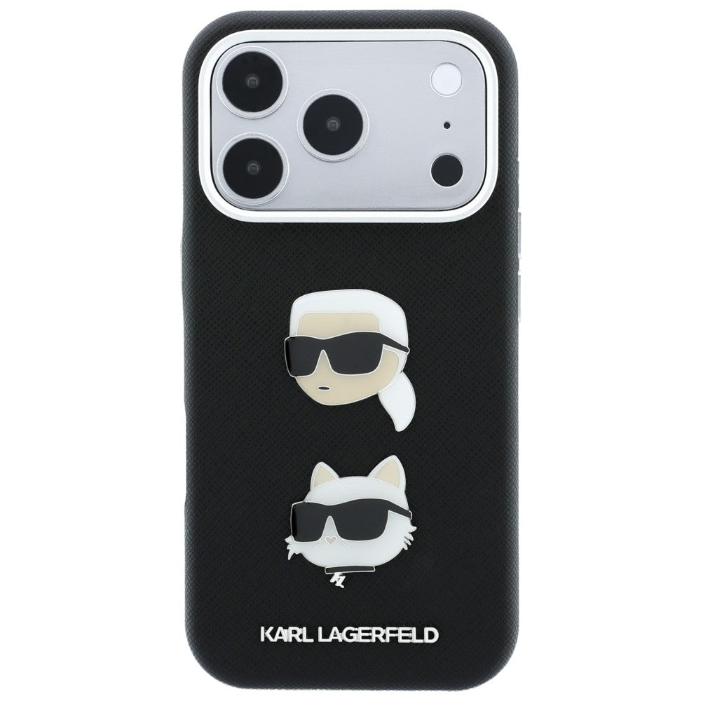 Case for Apple iPhone 18 Pro Max / 17 Pro Max, Karl Lagerfeld, Saffiano Crossbody Karl & Choupette Head's Pins Logo, Black