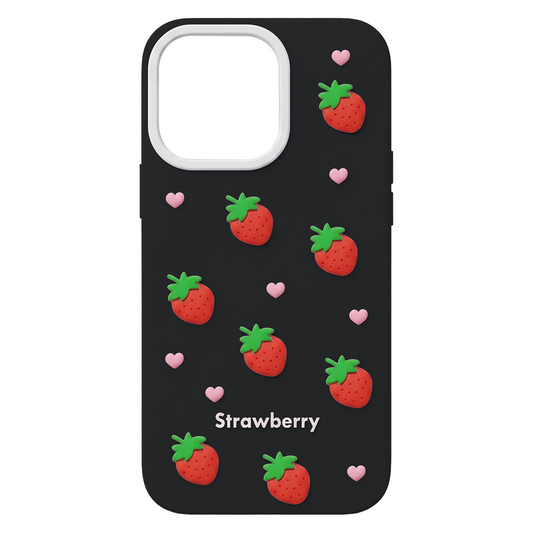 Case for Apple iPhone 17 / 16, OEM, Strawberry, Black