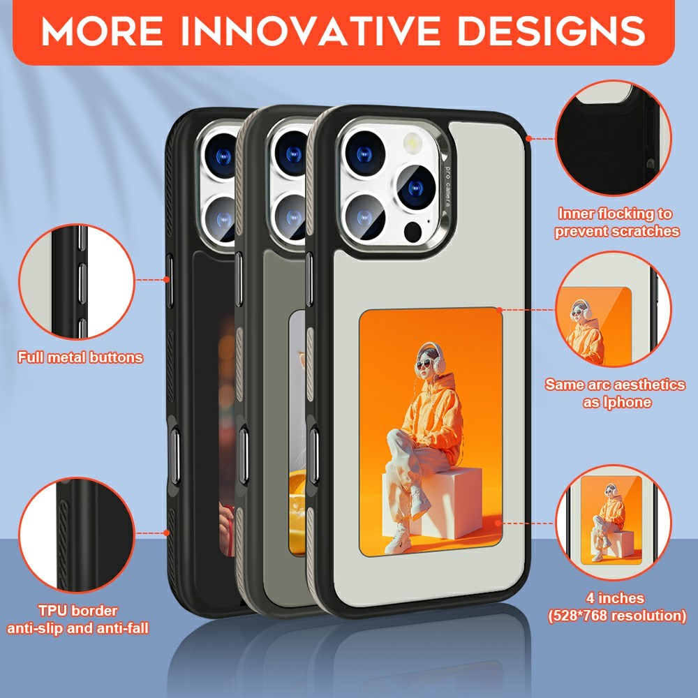 Case for Apple iPhone 16 Pro Max, OEM, Customized E-Ink Display (4inch), Black