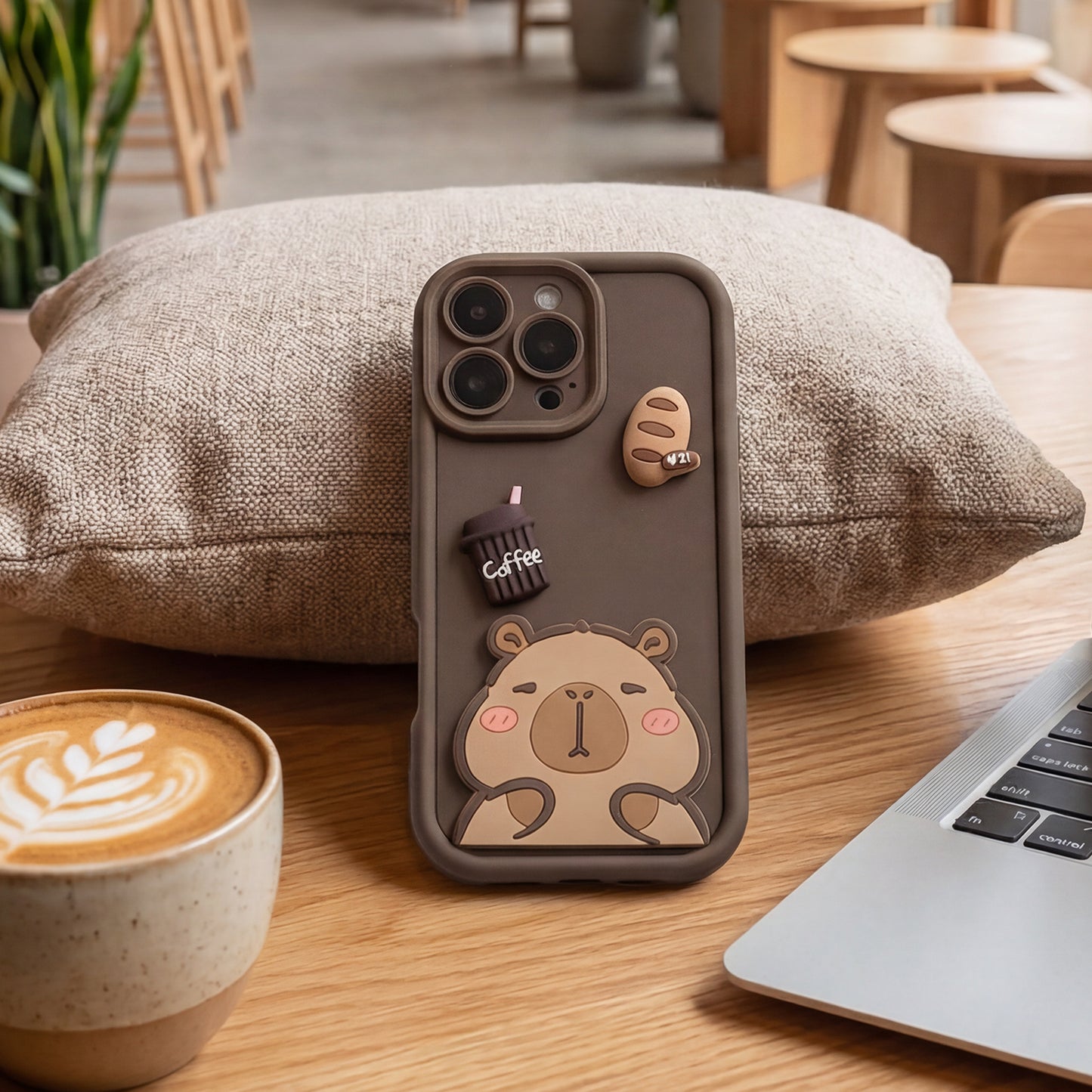 Case for Apple iPhone 16 Pro, OEM, Ultra Trendy 3D Capybara, Brown