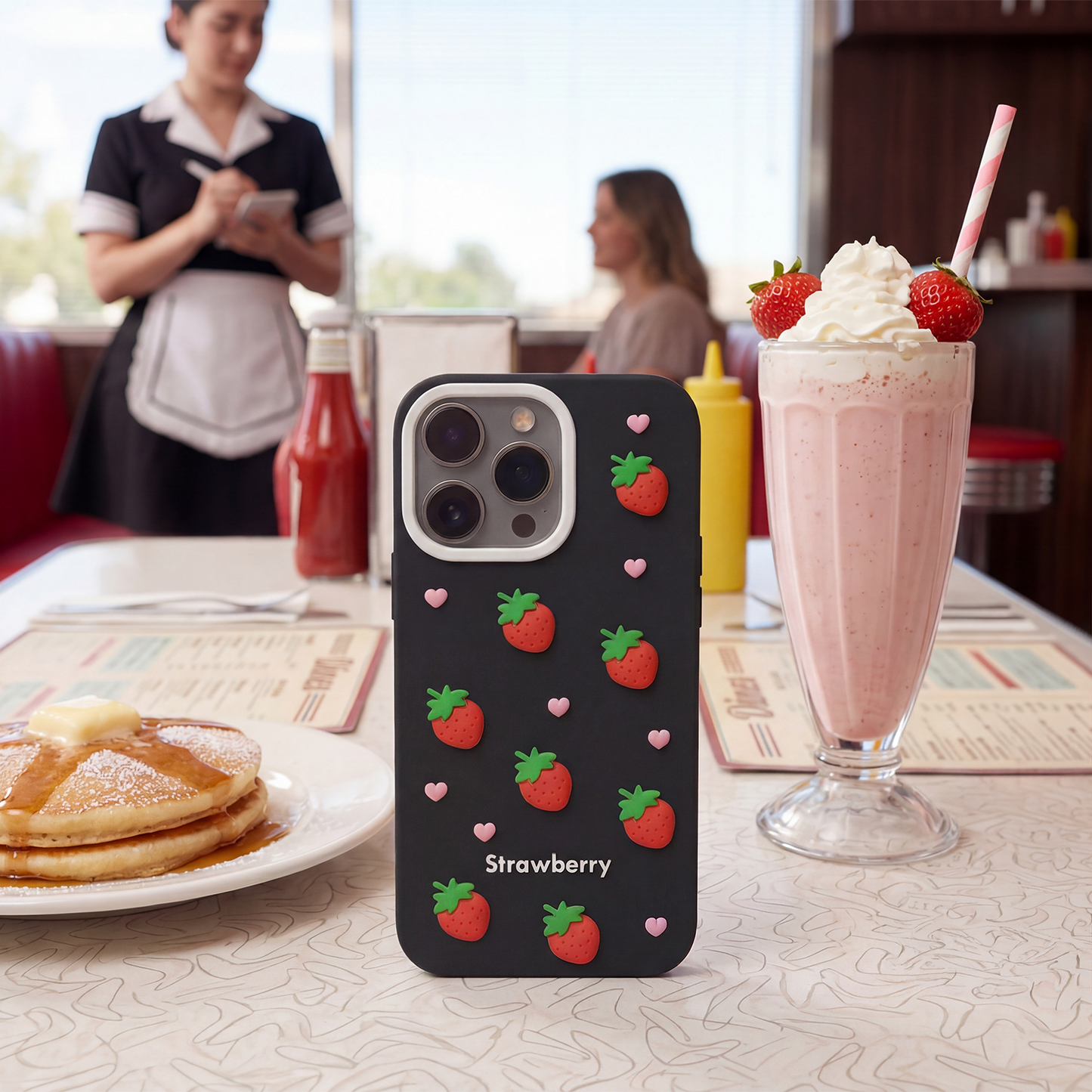 Case for Apple iPhone 16 Pro, OEM, Strawberry, Black