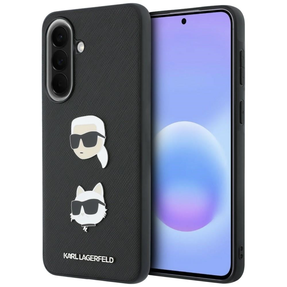 Case for Samsung Galaxy A37 5G, Karl Lagerfeld, Grained Karl & Choupette's Heads Pins and Logo, Black