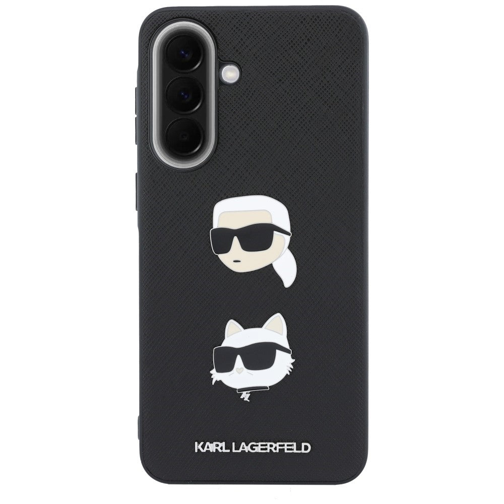 Case for Samsung Galaxy A37 5G, Karl Lagerfeld, Grained Karl & Choupette's Heads Pins and Logo, Black