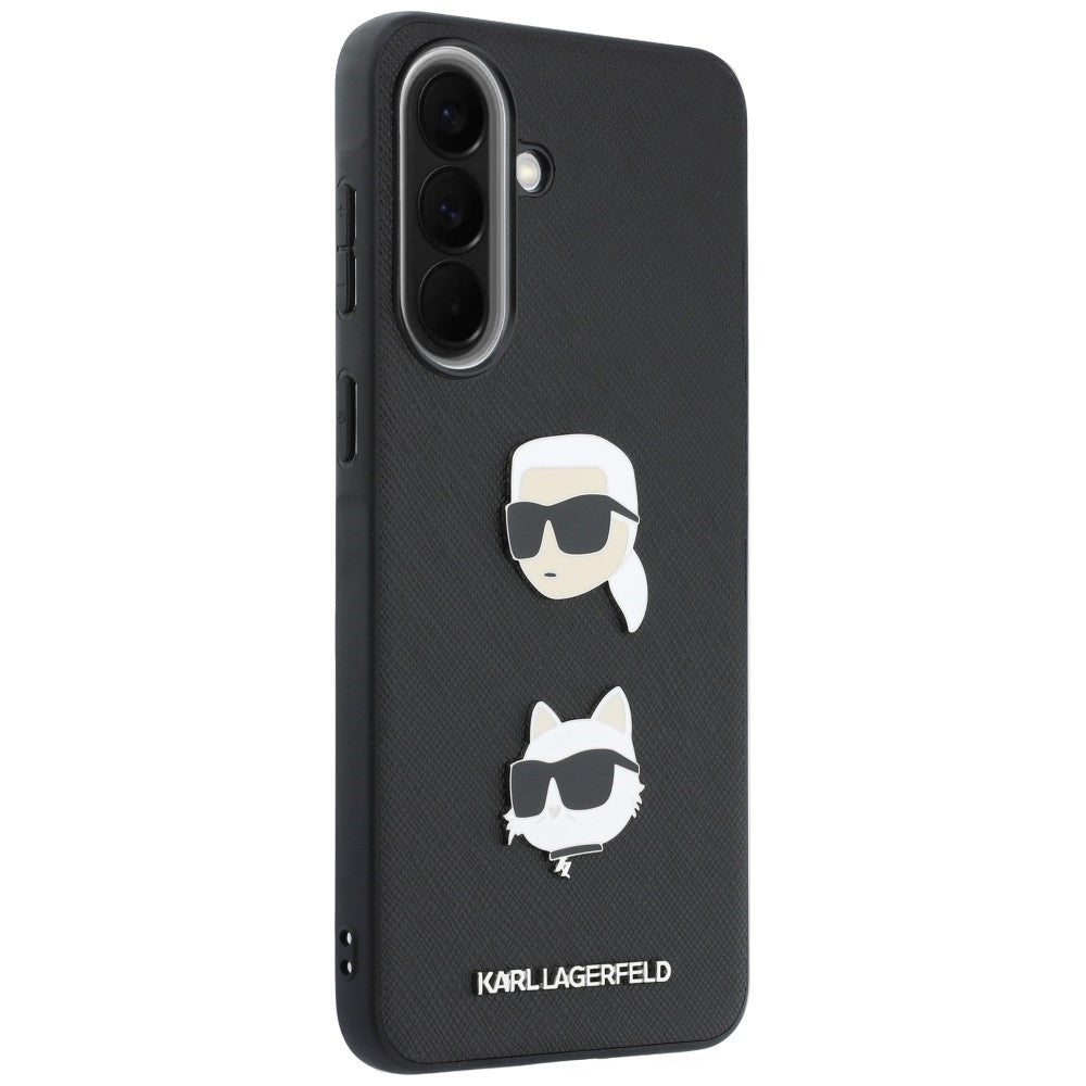 Case for Samsung Galaxy A37 5G, Karl Lagerfeld, Grained Karl & Choupette's Heads Pins and Logo, Black