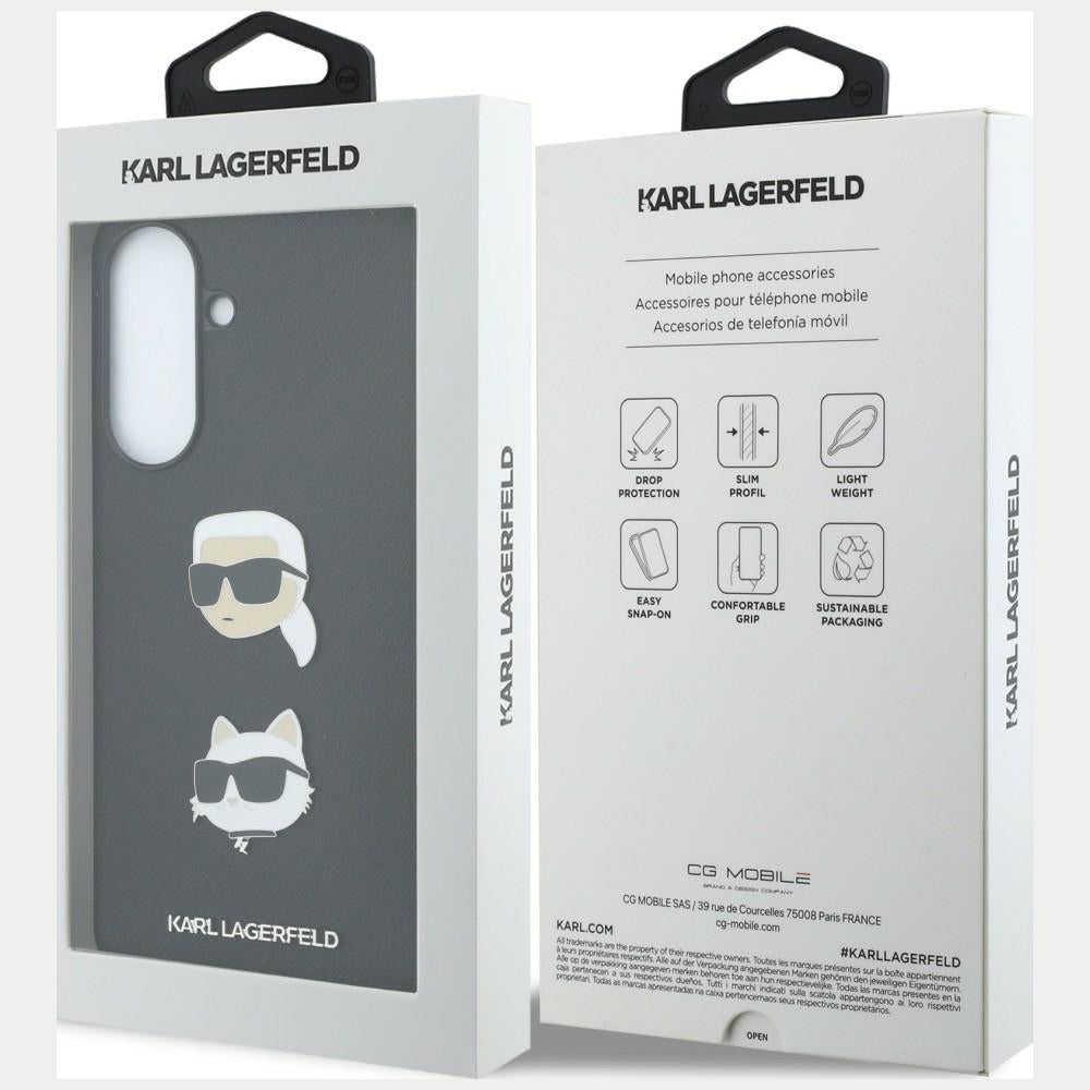 Case for Samsung Galaxy A37 5G, Karl Lagerfeld, Grained Karl & Choupette's Heads Pins and Logo, Black