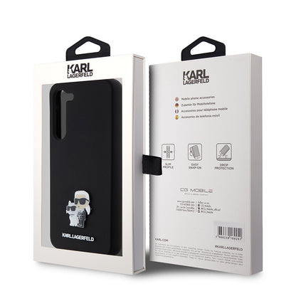 Case for Samsung Galaxy S23+ S916, Karl Lagerfeld, Silicone Karl & Choupette Metal, Black