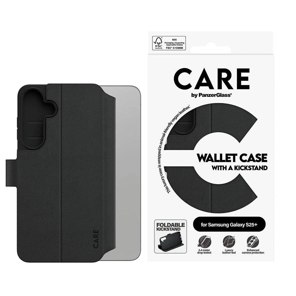 Case for Samsung Galaxy S25+ S936, PanzerGlass, Care Feature Kickstand Wallet, Black