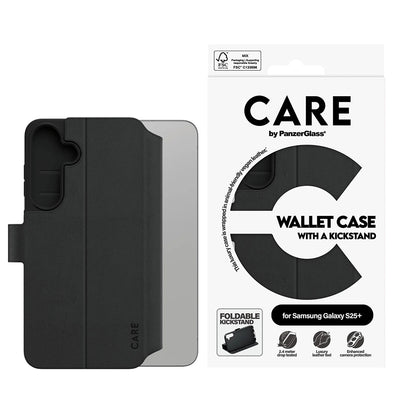 Case for Samsung Galaxy S25+ S936, PanzerGlass, Care Feature Kickstand Wallet, Black