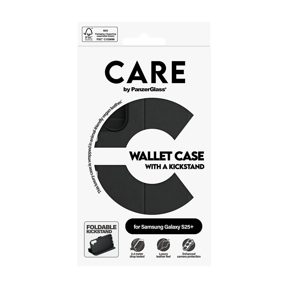Case for Samsung Galaxy S25+ S936, PanzerGlass, Care Feature Kickstand Wallet, Black