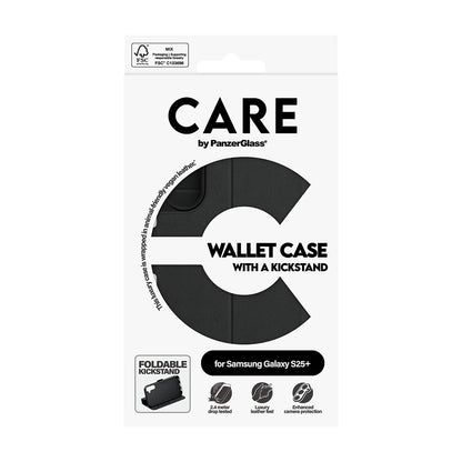 Case for Samsung Galaxy S25+ S936, PanzerGlass, Care Feature Kickstand Wallet, Black