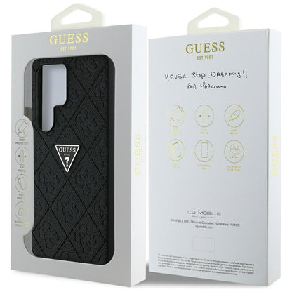 Case for Samsung Galaxy S25 Ultra S938, Guess, Grained Hot Stamp 4G Triangle, Black