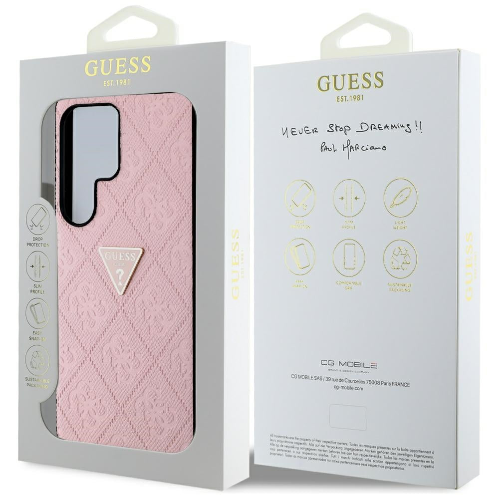 Case for Samsung Galaxy S25 Ultra S938, Guess, Grained Hot Stamp 4G Triangle, Pink