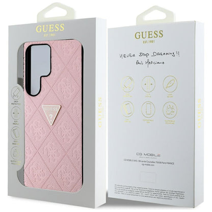 Case for Samsung Galaxy S25 Ultra S938, Guess, Grained Hot Stamp 4G Triangle, Pink