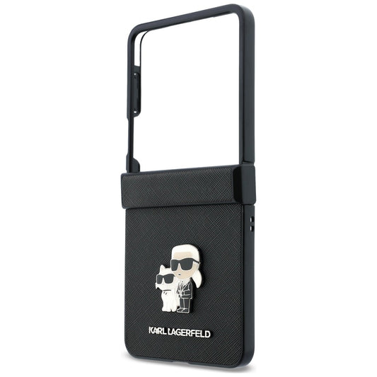 Case for Samsung Galaxy Z Flip8 F776, Karl Lagerfeld, Saffiano Karl & Choupette Metal Pin, Black