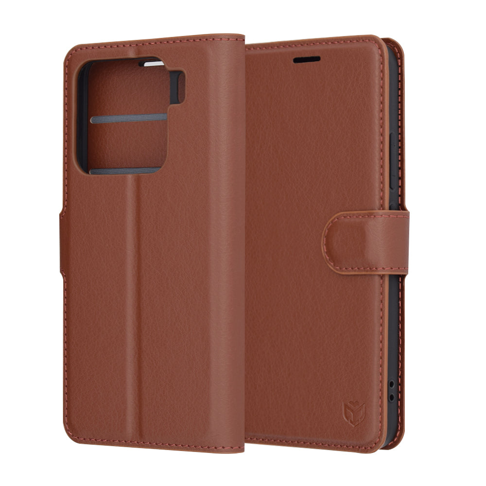 Case for Xiaomi 15, Techsuit, Leather Folio, Brown