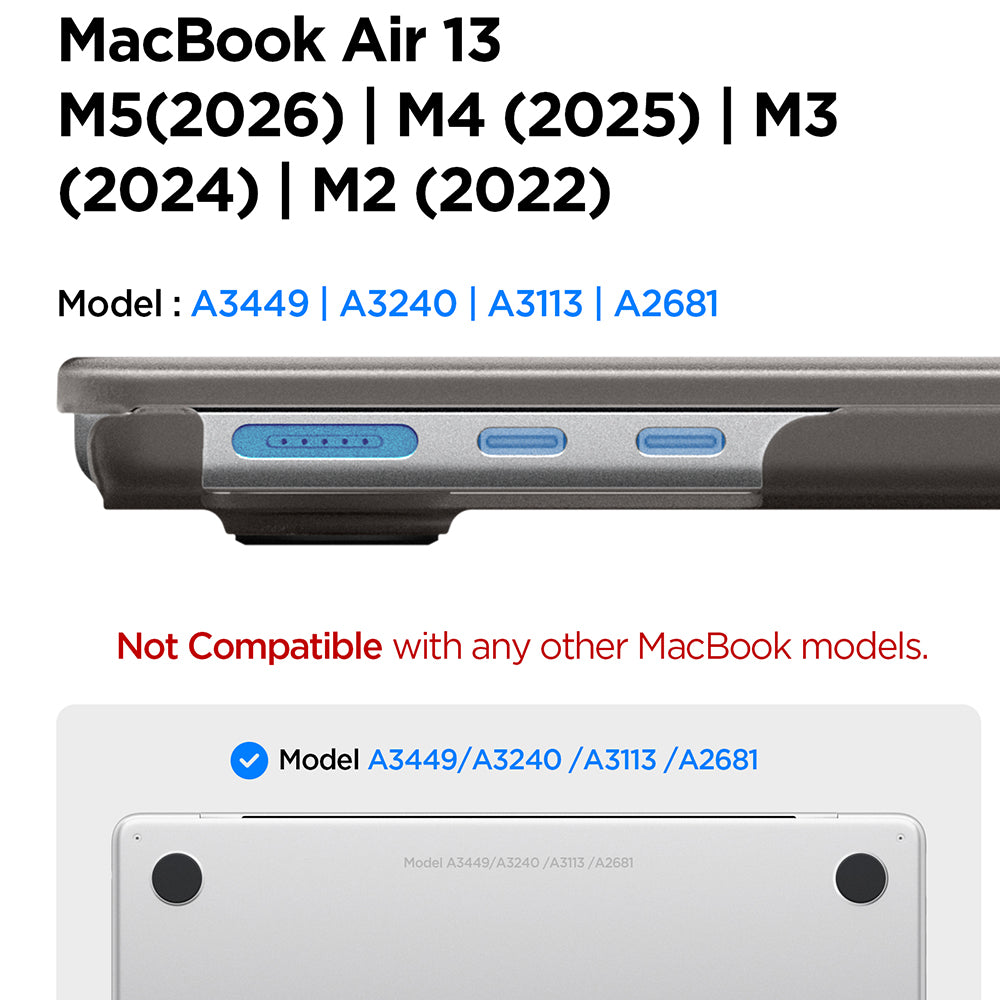 Spigen Airskin Case for Apple MacBook Air 13inch (2026) / (2025) / (2024) / (2022), Satin Black ACS11531