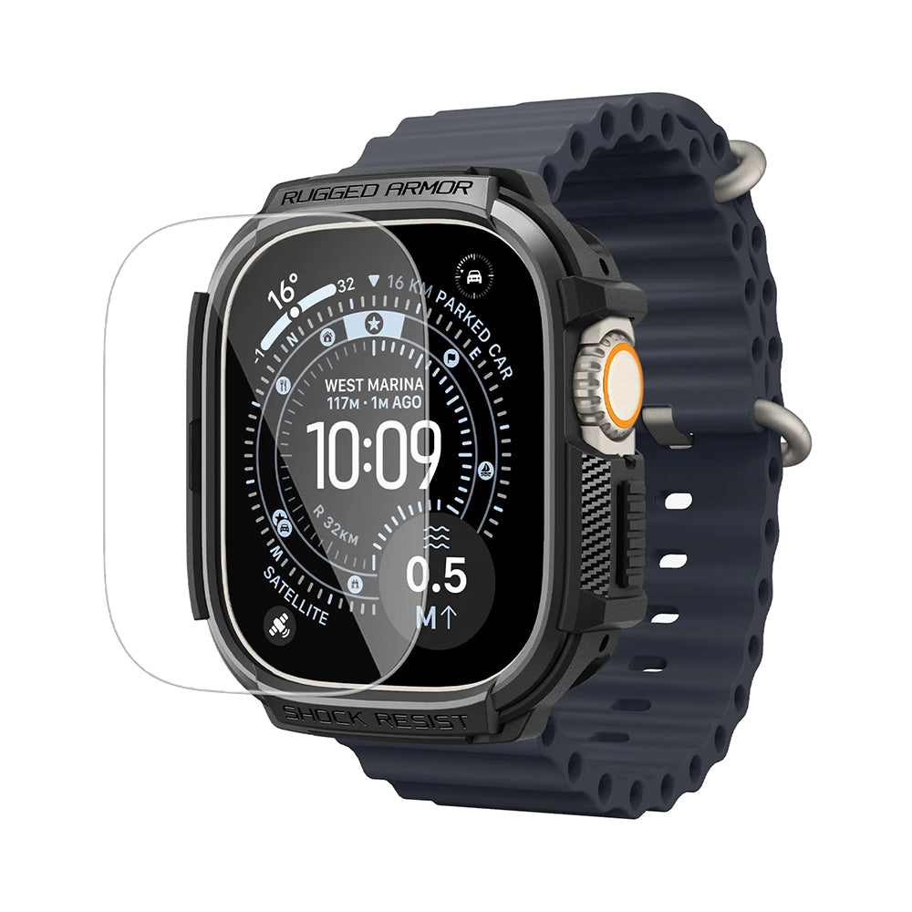 Spigen Rugged Armor Case with Screen Protector for Apple Watch Ultra Series, Black ACS11414