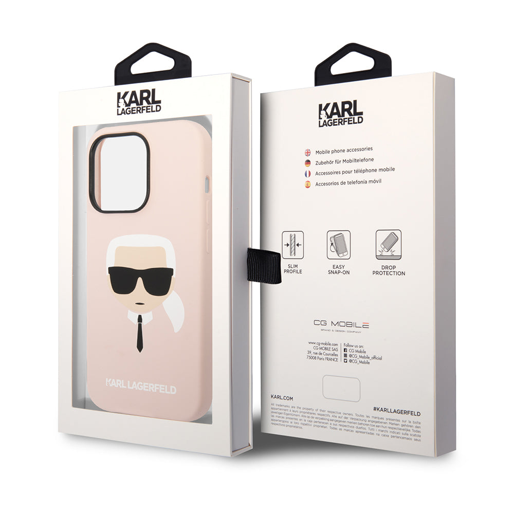 MagSafe Case for Apple iPhone 14 Pro, Karl Lagerfeld, Silicone Karl Head, Pink