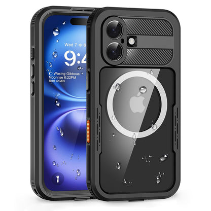Waterproof Case for Apple iPhone 16, ShellBox, Carbon, Black