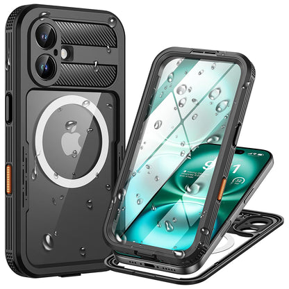 Waterproof Case for Apple iPhone 16, ShellBox, Carbon, Black
